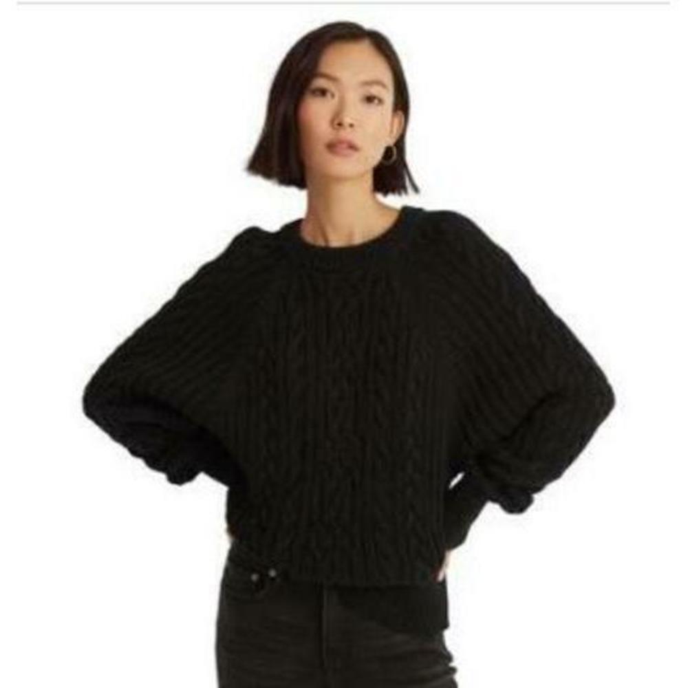 Lauren Ralph Lauren Petite Cable-Knit Dolman-Sleeve Sweater Polo Black XS PXS